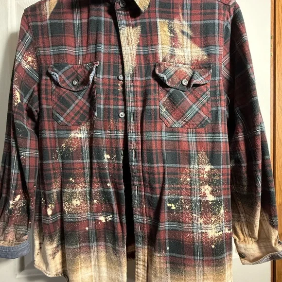 Women bleached Red Plaid Shirt Highlander cow - Picture 1 of 4